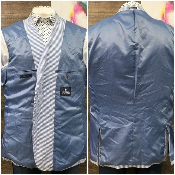 STAFFORD Mens Seersucker Blazer Sport Coat Casual Jacket Size 50L Classic Suit
